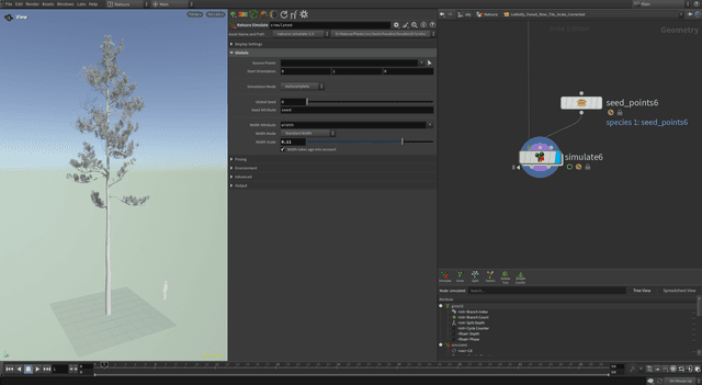 Natsura interface in Houdini with a pine tree recipe in focused view