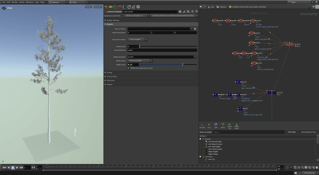 Natsura interface showing pine texture maps and outputs in Houdini