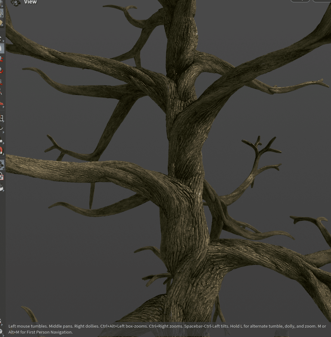 Procedural tree trunk surface with heightmap detail for foliage assets