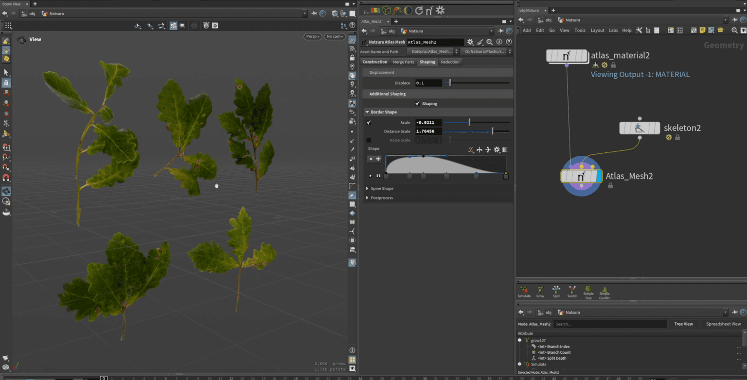 Houdini leaf atlas import and foliage mesh generation