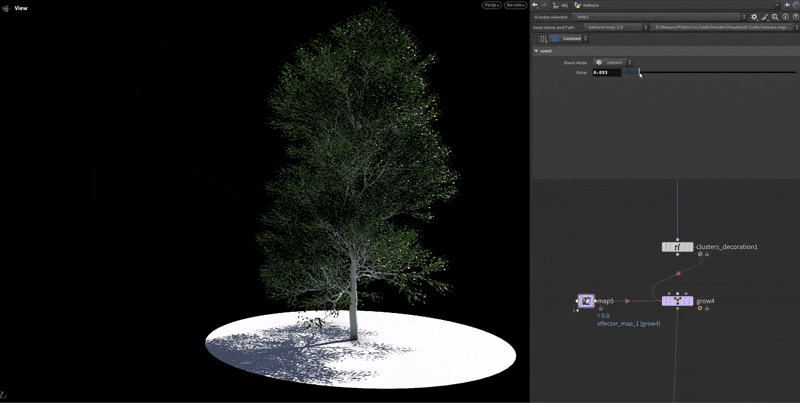 Branch and leaf clusters being deformed interactively for dense foliage