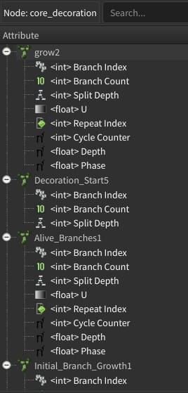 Attribute spreadsheet driving procedural vegetation in Houdini