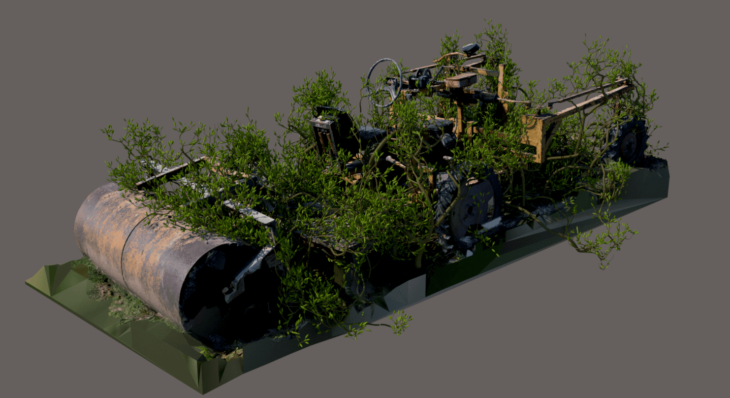 Overgrown environment with dense procedural vegetation