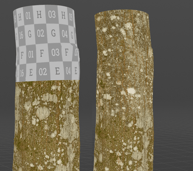 Blended scanned and procedural tree trunk for game-ready use
