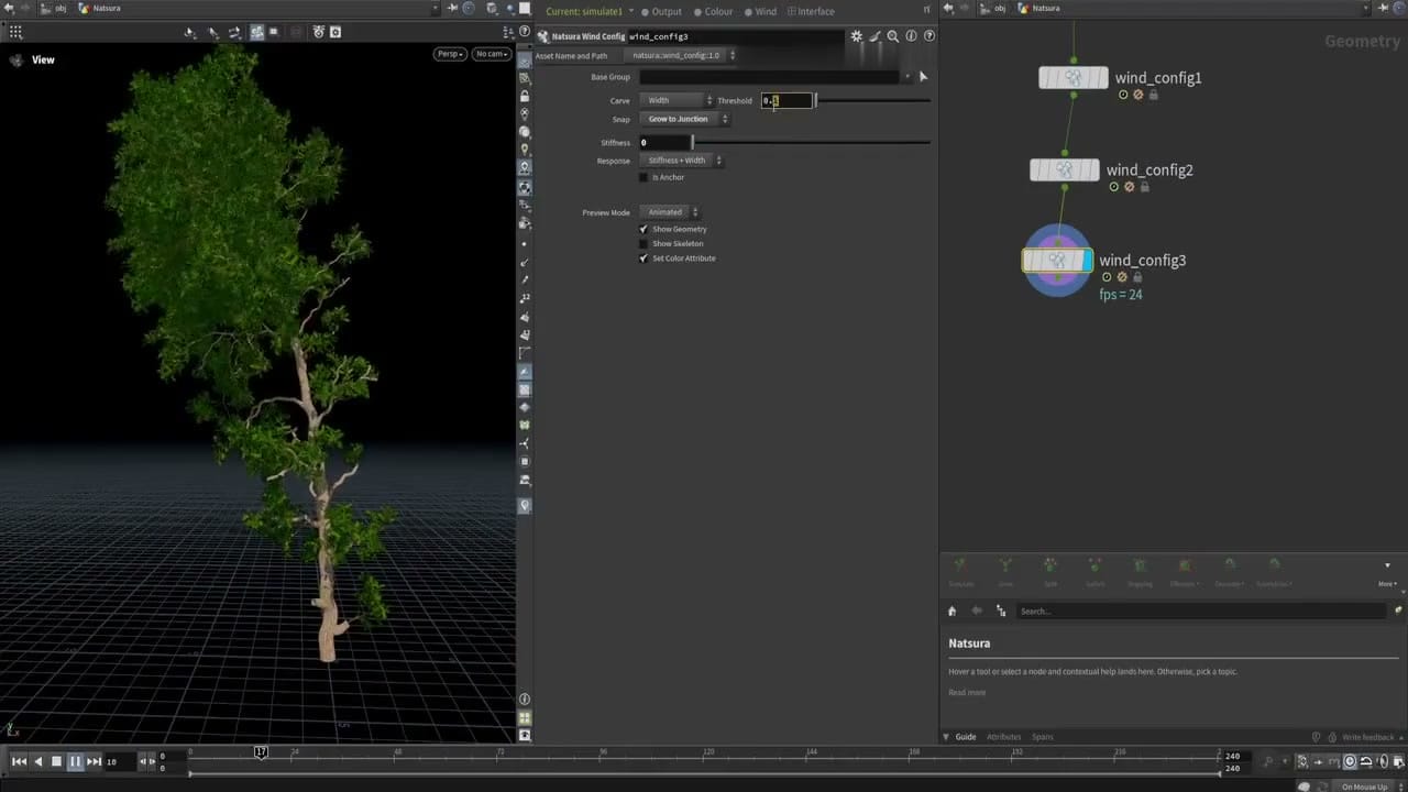 Three Wind Config layers on a tree in Houdini