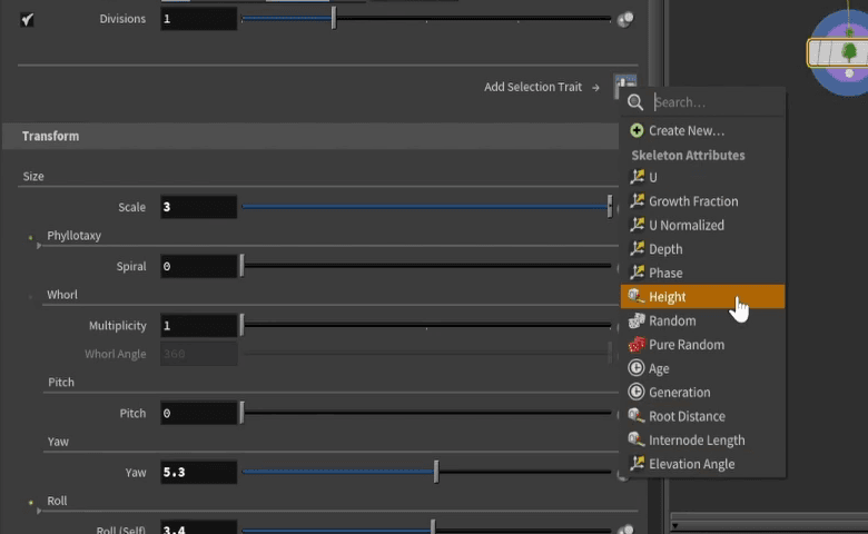 Add Selection Trait, listing the skeleton attributes a trait can come from
